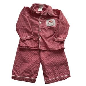 Babeeni Santa Embroidered Red and White Gingham Boys Christmas Pajamas Sz 18M